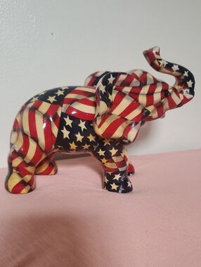 Vintage La Vie American Flag Elephant Figurine Patriotic MCM Decoupage